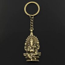 GANESHA KEYCHAIN Hindu Elephant God Bronze Tone Metal Charm Key Chain Ri... - $7.95