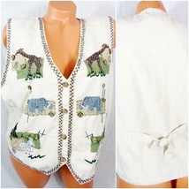 Dress Barn Size XL Vest Zoo Animals Beige Cotton - £15.32 GBP