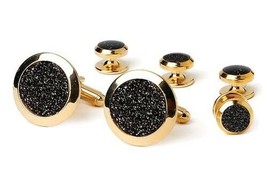 Diamond Dust Wide Rim Tuxedo Stud and Cufflinks Set - $2,335.24 MXN