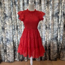 J.Marie Ella Ruched Dress Smocked Tiered Flutter Sleeves Pink XS - $1,407.63 MXN