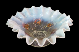 RARE reverse painted Northwood White Opalescent BLOSSOMS &amp; web  9&quot; Bowl 1906 - £18.51 GBP