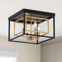 Retro Industrial Candle Style Rectangle Metal Flush Mount Ceiling Light - $109.88