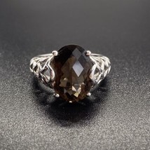 Large 5.81ct Solitaire Smoky Quartz Sterling Silver Cocktail Ring - £73.83 GBP