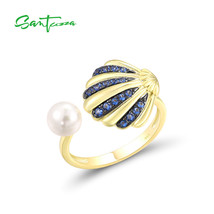 Pure 925 Sterling Silver Rings For Women Blue Nano Cubic Zirconia White Shell Be - £36.15 GBP