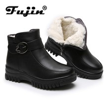 fujin Fashion  Winter Women Leather Ankle Boots Female Thick Plush Warm Snow Boo - £44.00 GBP