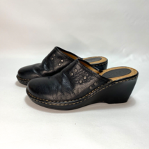 Born Womens Black Leather Studded Mule Clogs Slip-Ons Size 9 Peasant Boho - £19.91 GBP