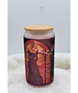 Izzy The Black Cat 16 oz Glass Can Tumbler with Bamboo Lid and Straw - £10.21 GBP