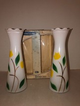 Pair Of Vtg NOS Handpainted Bartlett-Collins Vases-Yellow Tulip/Tulip Rim-9&quot; IOB - £35.34 GBP