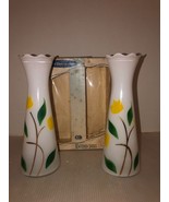 Pair Of Vtg NOS Handpainted Bartlett-Collins Vases-Yellow Tulip/Tulip Ri... - £35.94 GBP
