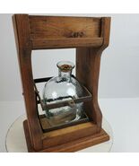 Vintage RARE Liquor Decanter in Wood Stand w/ Metal Holder 13x9x6&quot; Bar M... - $820.58 MXN