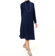 Susan Graver Sweater Rib Knit Mock-Neck Midi Dress- Navy, Petite Small - £22.56 GBP