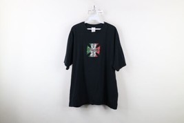 Vintage 90s Streetwear Mens XL Faded Iron Cross Italian Hard Core T-Shirt Black - $49.45