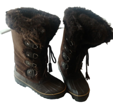 Khombu Calder Women&#39;s 6 Snow Boots Dk Brown Waterproof Lace Up Faux Fur Mid Calf - £18.66 GBP