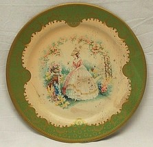 Baret Ware England Lithograph Tin Plate Victorian Lady Scene Arbour Green Trim - £13.23 GBP