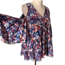 Rebecca Minkoff Cold Shoulder Peplum Blouse Gabby Top Floral Print Womens Size L - £23.73 GBP