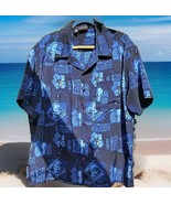 Kennington Ltd Vintage Shirt Mens Sz XL Blue Hawaiian Tapa Skull Pineapp... - $58.21 CAD