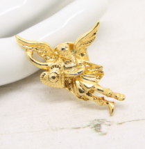 Vintage Signed Kirks Folly Cherub Angel Heart Charm Gold BROOCH Pin Jewellery - £11.49 GBP