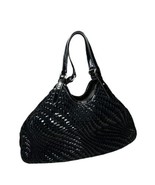 COLE HAAN Genevieve Woven Triangle Black Patent Leather Suede Tote Shoul... - $115.09 CAD