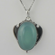 925 Sterling Silver Chalcedony Handmade Necklace 18&quot; Chain Festive Gift PS-1928 - £32.83 GBP