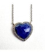 .925 JCL Blue Gem Heart 3/4&quot; Pendant Necklace CZ Halo  Chain 18&quot; - £20.81 GBP