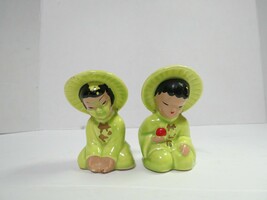 Vintage Chinese Boy Girl Salt Pepper Shaker Set Cork Stoppers On Bottom ... - £15.97 GBP