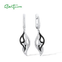Silver Drop Earrings For Woman Pure 925 Sterling Silver Black Spinel White Cubic - £41.97 GBP