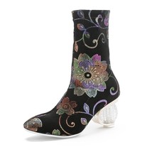 Designed elastic ankle boots for woman flower print stretched sock boots crystal - £100.46 GBP