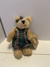 Boyds Bear Becky with Green Plaid Overalls and Hair Bow Tan - £9.89 GBP