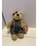 Boyds Bear Becky with Green Plaid Overalls and Hair Bow Tan - £10.11 GBP