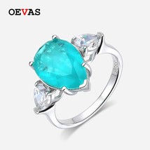100% 925 Sterling Silver 10*14mm Water Drop Synthesis Paraiba Tourmaline High Ca - £42.10 GBP