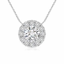 Authenticity Guarantee 
4.5mm Round Diamond Necklace with Halo in 14K White Gold - £864.95 GBP