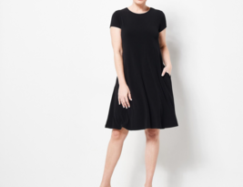 Susan Graver Liquid Knit Cap Sleeve Dress Black, Large - $37.61