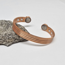 Textured Copper  Tone Magnetic Bracelet Open Cuff Bangle - £12.02 GBP