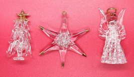 Avon Spun Glass Christmas Ornaments Tree, Star And Angel Gold Trim Set of 3 - $11.99
