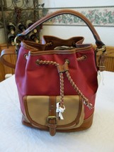 St. John&#39;s Bay Jane Drawstring Bucket Purse Red &amp; Brown NEW - £35.48 GBP