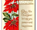 Poinsettia Blossoms New Year Bring Peace and Happiness DB Postcard W22 - $2.92