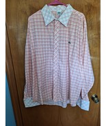 Lacoste Striped Button Down Shirt Mens XL Orange White Long Sleeve Flip ... - $12.86