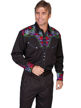 Men&#39;s Western Shirt Long Sleeve Rockabilly Country Cowboy Black Floral - $87.38