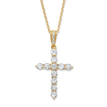 PalmBeach Jewelry 1.14 TCW Gold-Plated Silver CZ Cross Pendant Necklace 16&quot;-18&quot; - £27.92 GBP