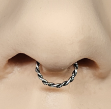 Fake Nose Ring Twisted Tribal Wire Ring 8mm Oxidized Sterling Silver Non Pierced - £4.92 GBP