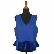 NWT J. Crew Women&#39;s Size XL Velvet Peplum Top Royal Blue Sleeveless V-Neck - £23.04 GBP