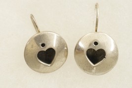 Vintage Fine Jewelry 925 Sterling Silver Open Heart Dangle Pierced Earrings - £23.17 GBP