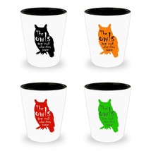 SET of 4 Shot Glasses Twin Peak Shot Glass Owls Are Not What They Seem Halloween - £35.31 GBP