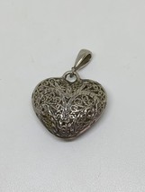 Vintage Sterling Silver 925 Puffy Heart Filagree Pendant - £23.52 GBP