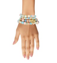 Light Pastel Multi Color Stone Acrylic Beads Heart Charm Stretch Bracelet Set - £27.09 GBP