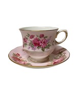 Vintage Queen Anne Tea Cup Saucer Pink Gold Roses Floral Bone China Engl... - $258.35 MXN