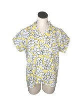 Blair Button Down Shirt Womens Medium Yellow Blak White Floral Short Sle... - $14.40