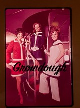 American Airlines Flight Attendants Aboard 747 Spiral Staircase Photo Slide 70s - $18.54