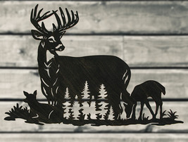 Black Metal Cutout Deer Family Wall Art Décor - Captivating 24.25-Inches Long - £23.72 GBP