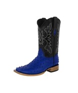 Mens Blue Cowboy Boots Leather Ostrich Quill Print Western Wear Square B... - $119.50